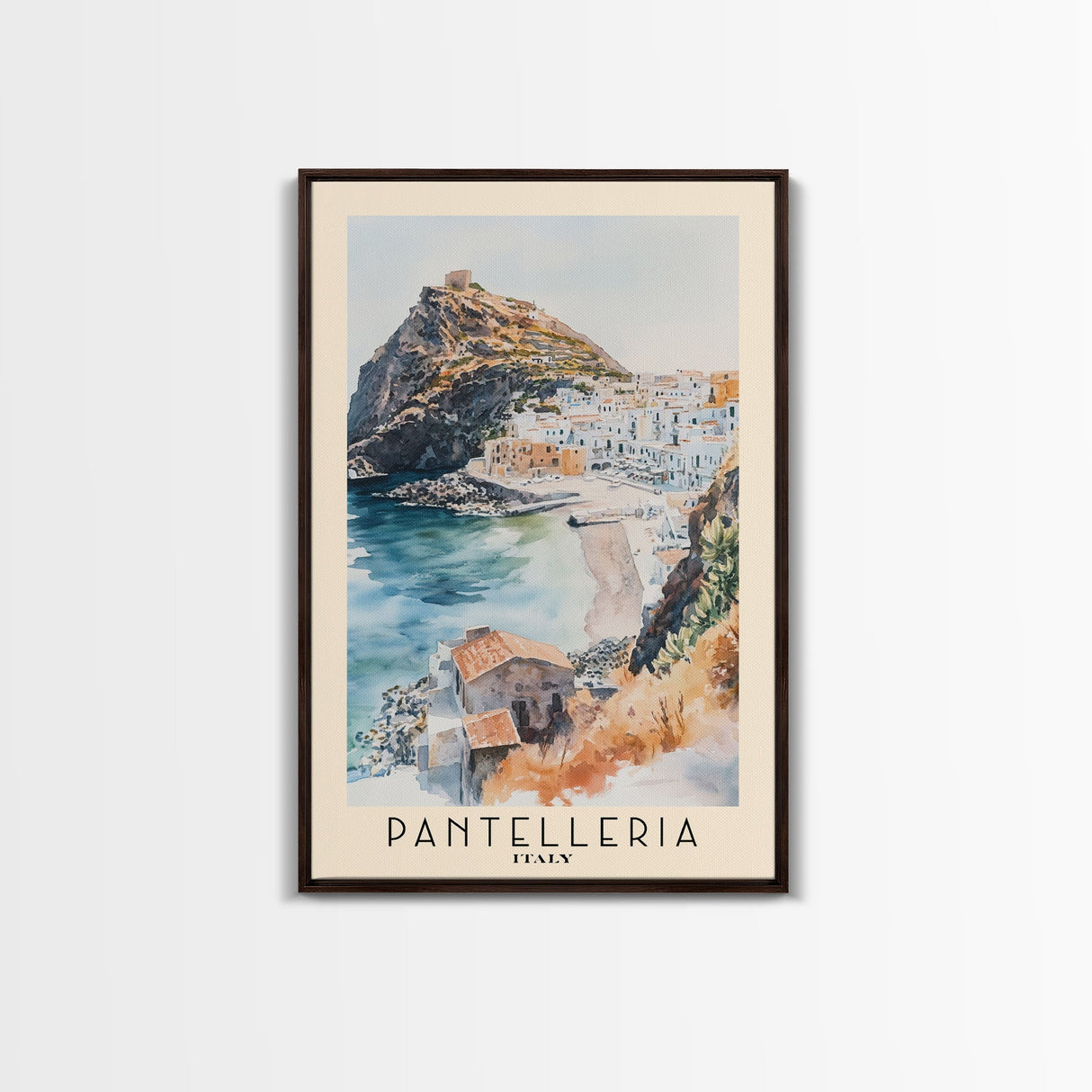 Pantelleria, Italy Watercolor Beach Print, Vacation Gift, Italy Wall Art, Framed Canvas Print, Framed Beach Painting