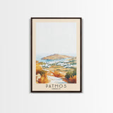 Patmos, Greece Watercolor Beach Print, Vacation Gift, Greece Wall Art, Framed Canvas Print, Framed Beach Painting