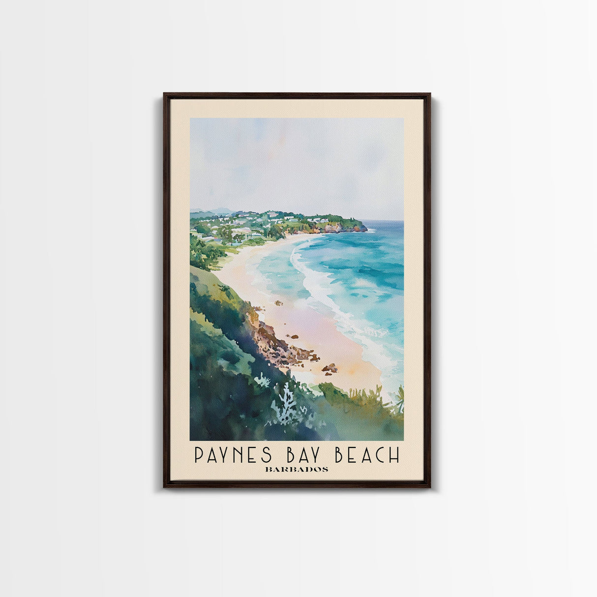 Paynes Bay Beach, Barbados Watercolor Print, Vacation Gift, Barbados Wall Art, Beach Painting, Beach Decor, Large Wall Art, Wood Frame Art