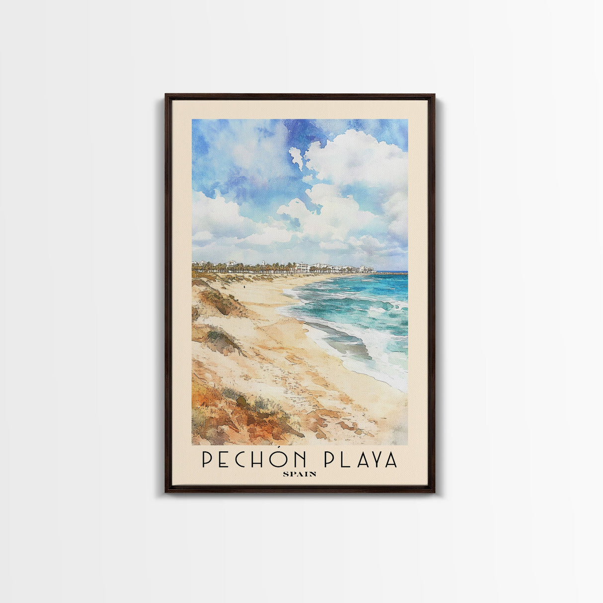 Pechón Playa, Spain Watercolor Print, Vacation Gift, Spain Wall Art, Beach Painting, Beach Decor, Large Wall Art, Wood Frame Art