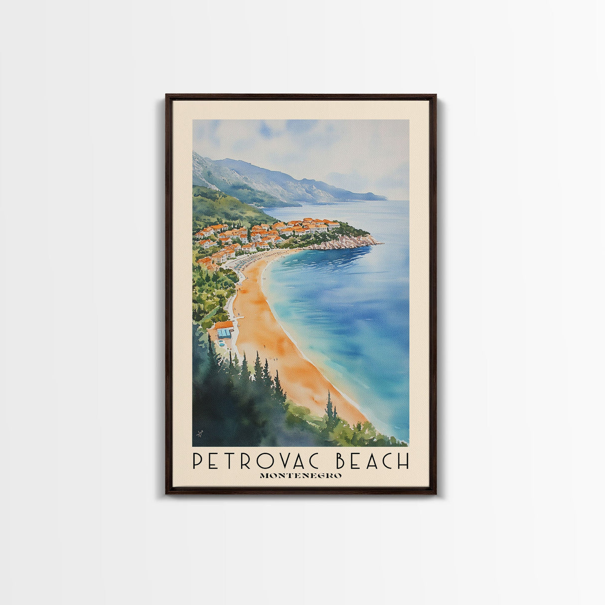 Petrovac Beach, Montenegro Watercolor Beach Print, Vacation Gift, Montenegro Wall Art, Beach Painting, Beach Decor, Beach Painting