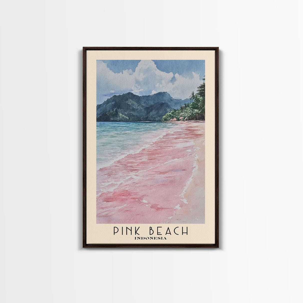 Pink Beach, Indonesia Watercolor Beach Print, Vacation Gift, Indonesia Wall Art, Beach Painting, Beach Decor, Beach Painting