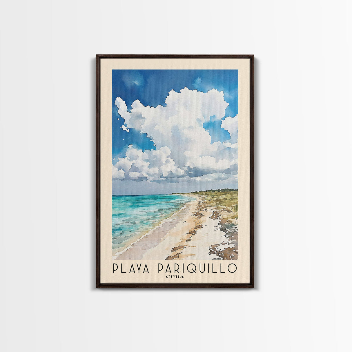 Playa Pariquillo, Cuba Watercolor Print, Vacation Gift, Cuba Wall Art, Beach Painting, Beach Decor, Large Wall Art, Wood Frame Art