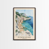 Pokrivenik, Croatia Watercolor Print, Vacation Gift, Croatia Wall Art, Beach Painting, Beach Decor, Large Wall Art, Wood Frame Art