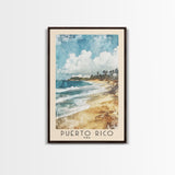 Puerto Rico, USA Watercolor Print, Vacation Gift, USA Wall Art, Beach Painting, Beach Decor, Large Wall Art, Wood Frame Art