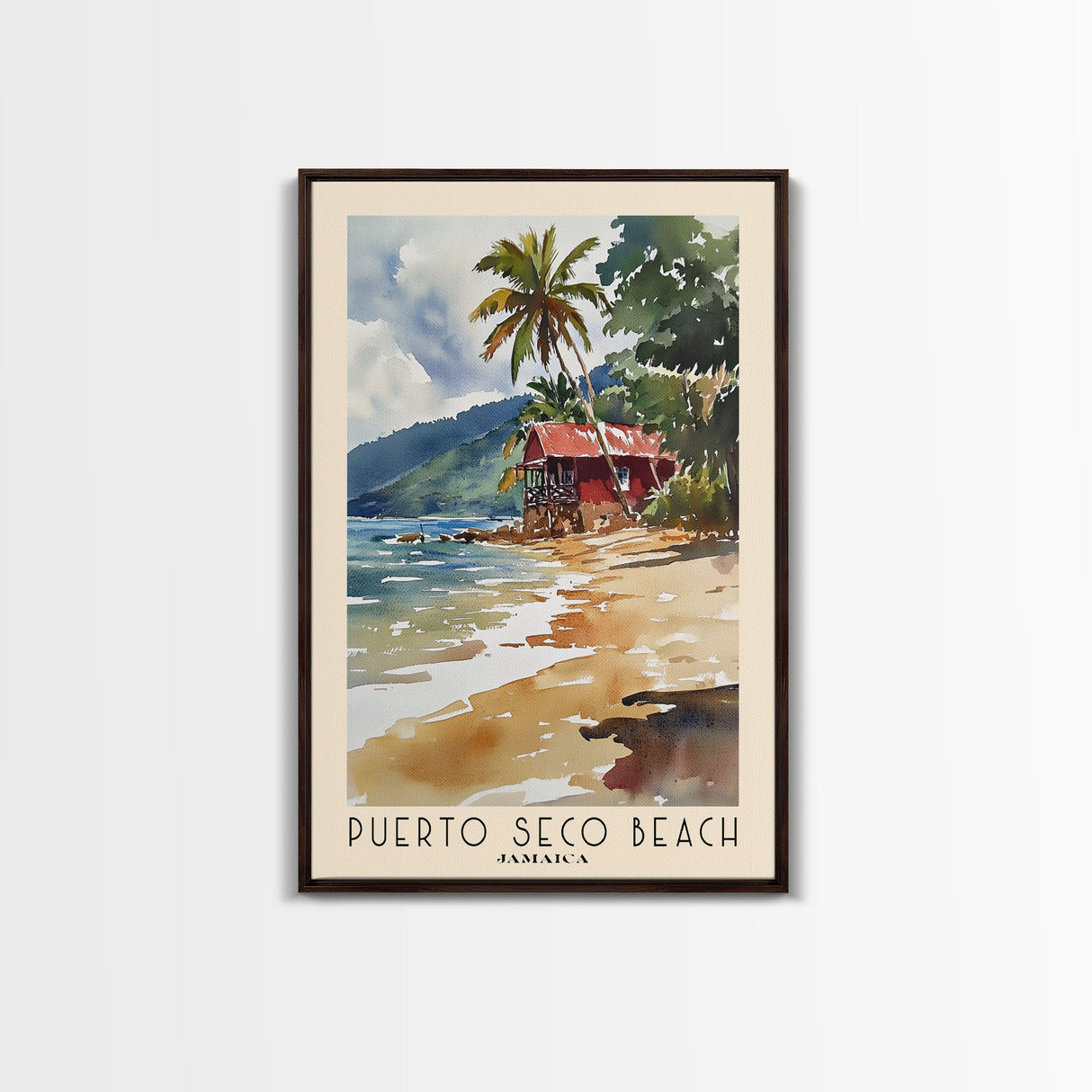 Puerto Seco Beach, Jamaica Watercolor Beach Print, Vacation Gift, Jamaica Wall Art, Framed Canvas Print, Framed Beach Painting