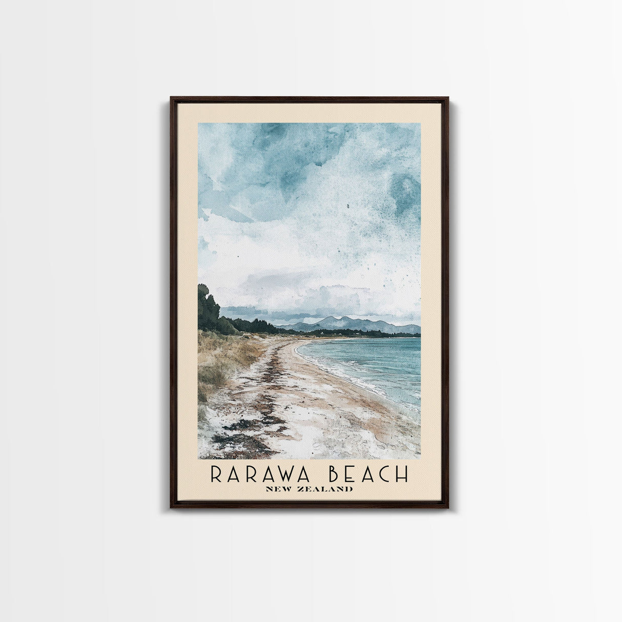 Rarawa Beach, New Zealand Watercolor Print, Vacation Gift, New Zealand Wall Art, Beach Painting, Beach Decor, Large Wall Art, Wood Frame Art