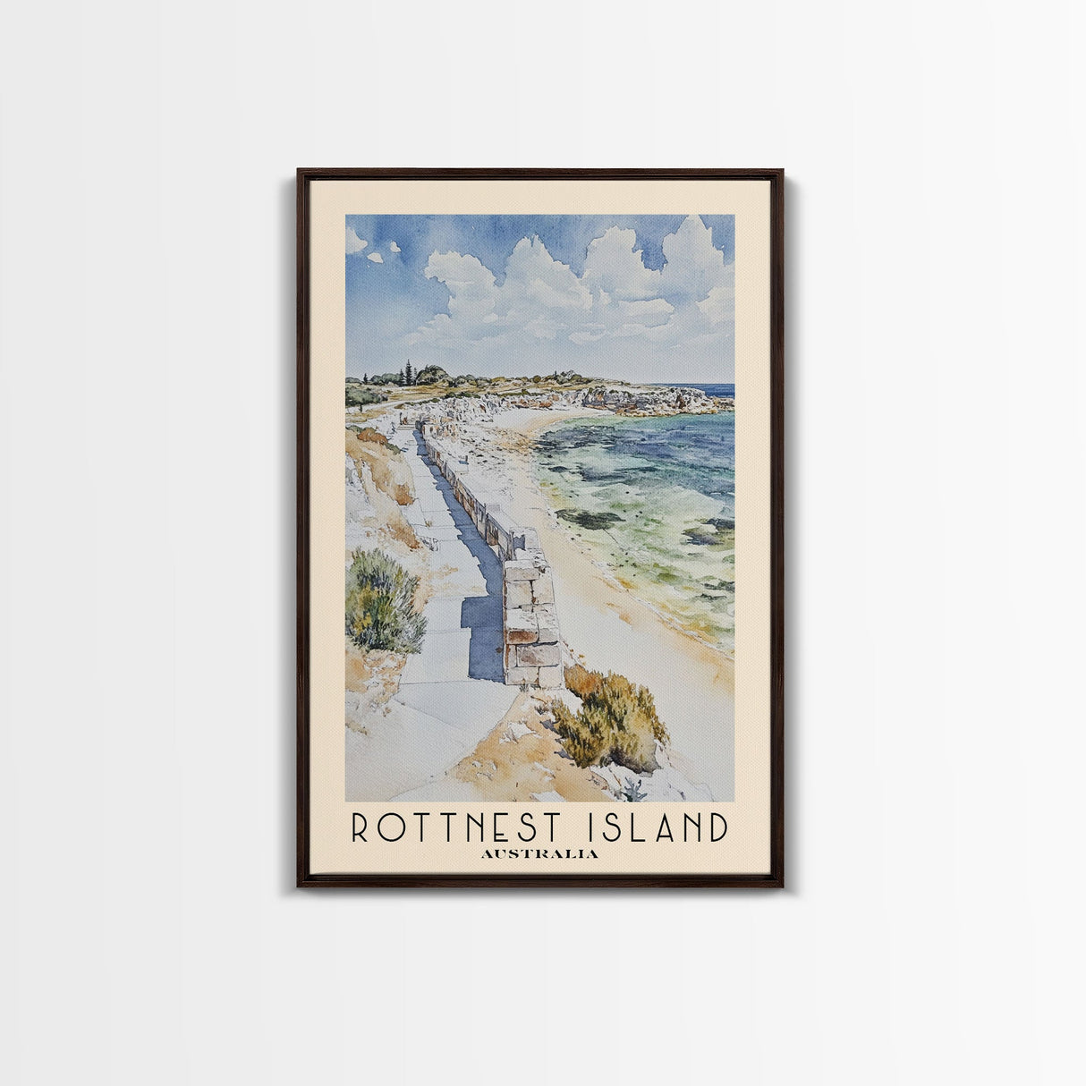 Rottnest Island, Australia Watercolor Print, Vacation Gift, Australia Wall Art, Beach Painting, Beach Decor, Large Wall Art, Wood Frame Art