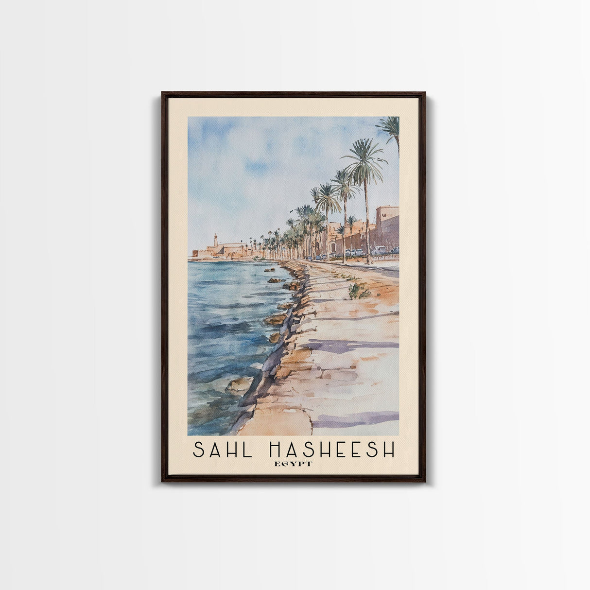 Sahl Hasheesh, Egypt Watercolor Beach Print, Vacation Gift, Egypt Wall Art, Framed Canvas Print, Framed Beach Painting