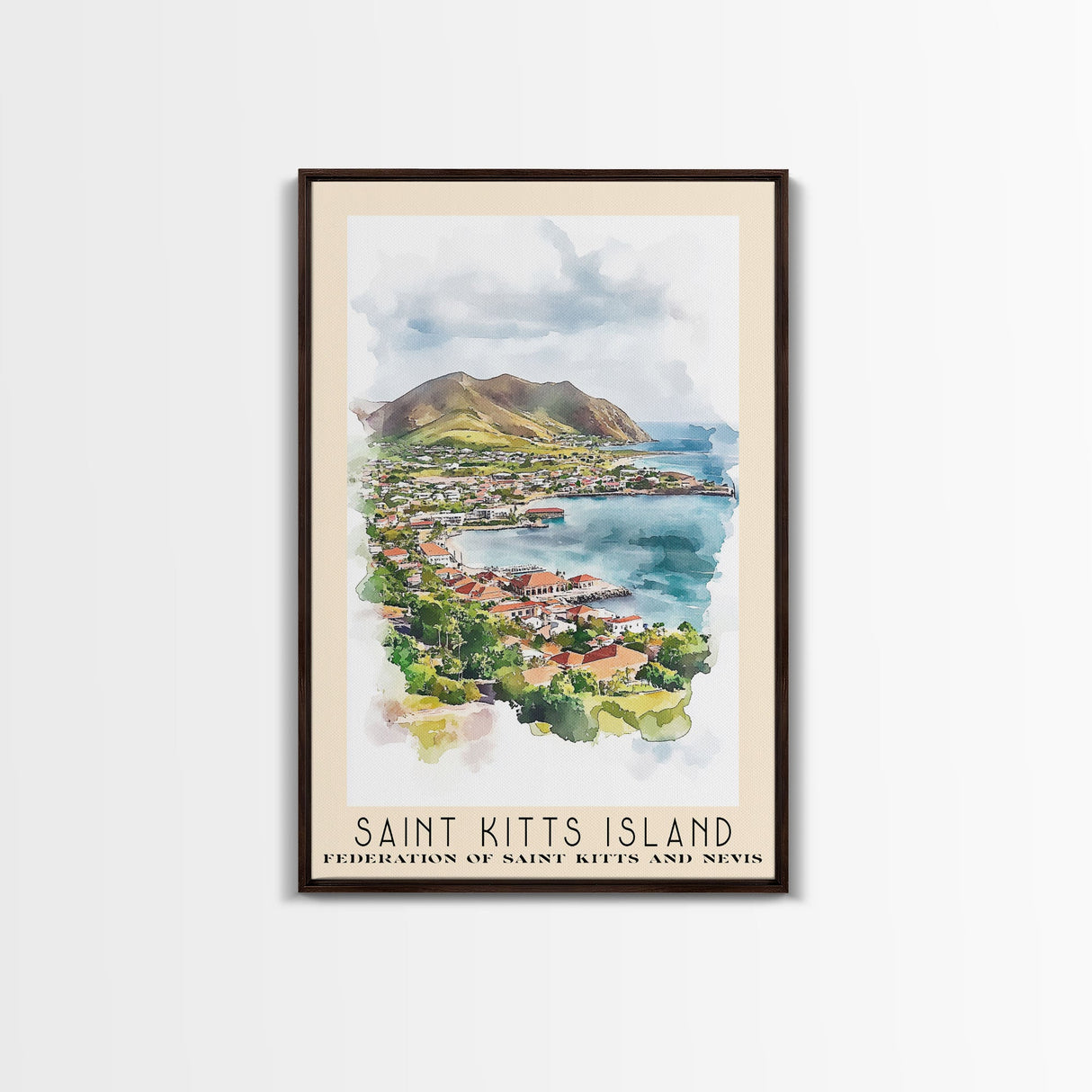 Saint Kitts Island, Federation of Saint Kitts and Nevis Watercolor Beach Print, Vacation Gift, Federation of Saint Kitts and Nevis Wall Art, Beach Painting, Beach Decor, Beach Painting