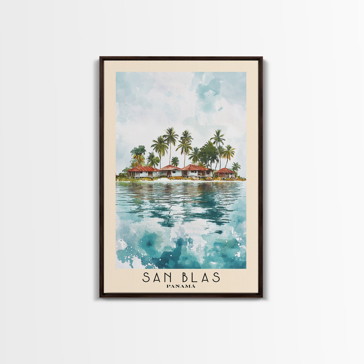 San Blas, Panamá Watercolor Beach Print, Vacation Gift, Panamá Wall Art, Framed Canvas Print, Framed Beach Painting