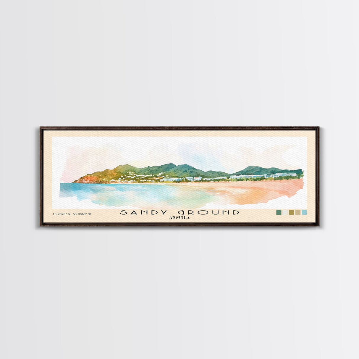 Sandy Ground, Anguila Watercolor Beach Print, Vacation Gift, Anguila Wall Art, Framed Canvas Print, Framed Beach Painting