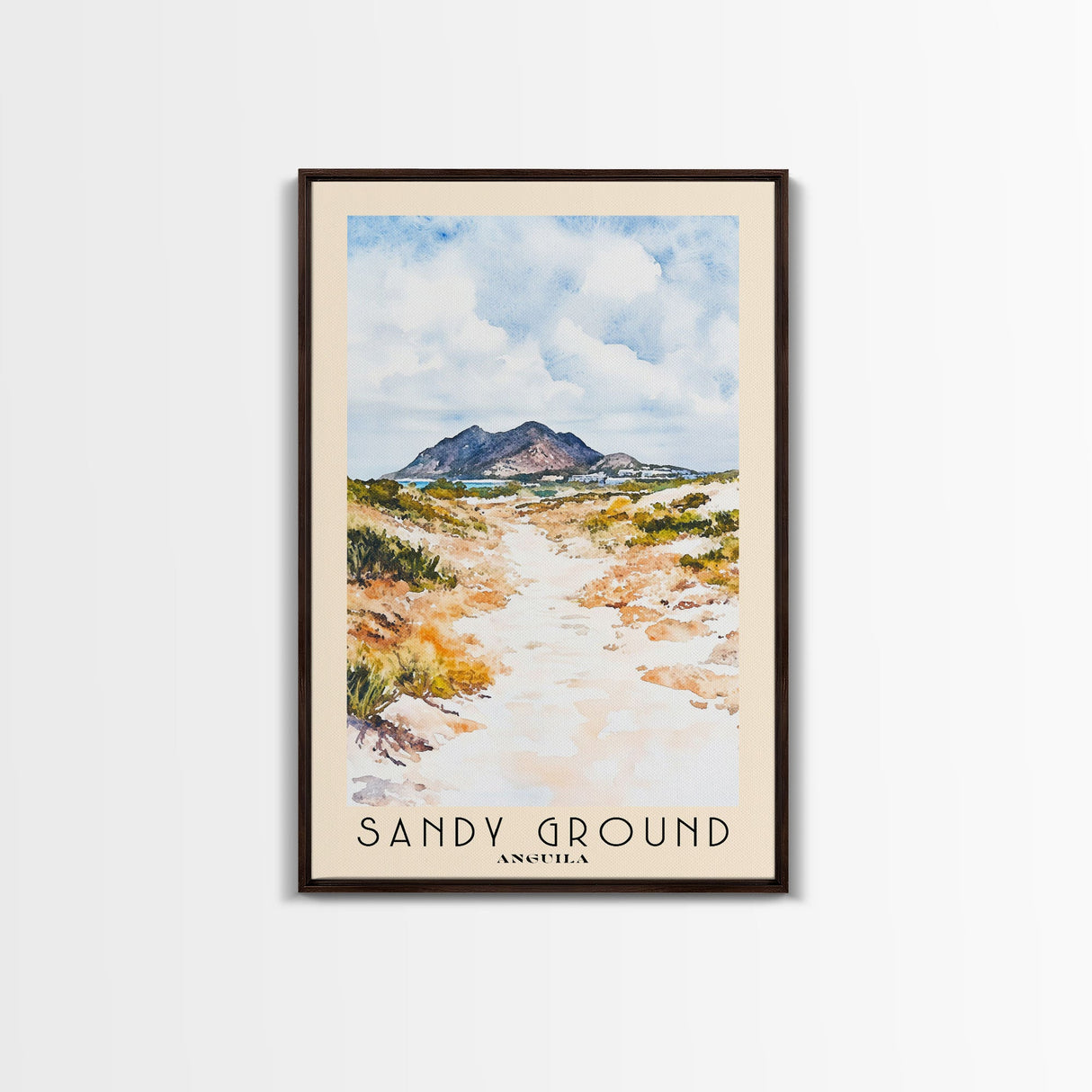 Sandy Ground, Anguila Watercolor Beach Print, Vacation Gift, Anguila Wall Art, Framed Canvas Print, Framed Beach Painting