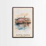 Santa Maria, Portugal Watercolor Beach Print, Vacation Gift, Portugal Wall Art, Framed Canvas Print, Framed Beach Painting