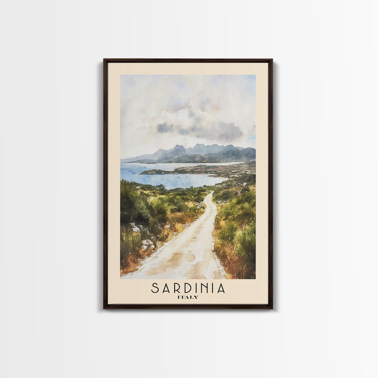 Sardinia, Italy Watercolor Beach Print, Vacation Gift, Italy Wall Art, Framed Canvas Print, Framed Beach Painting