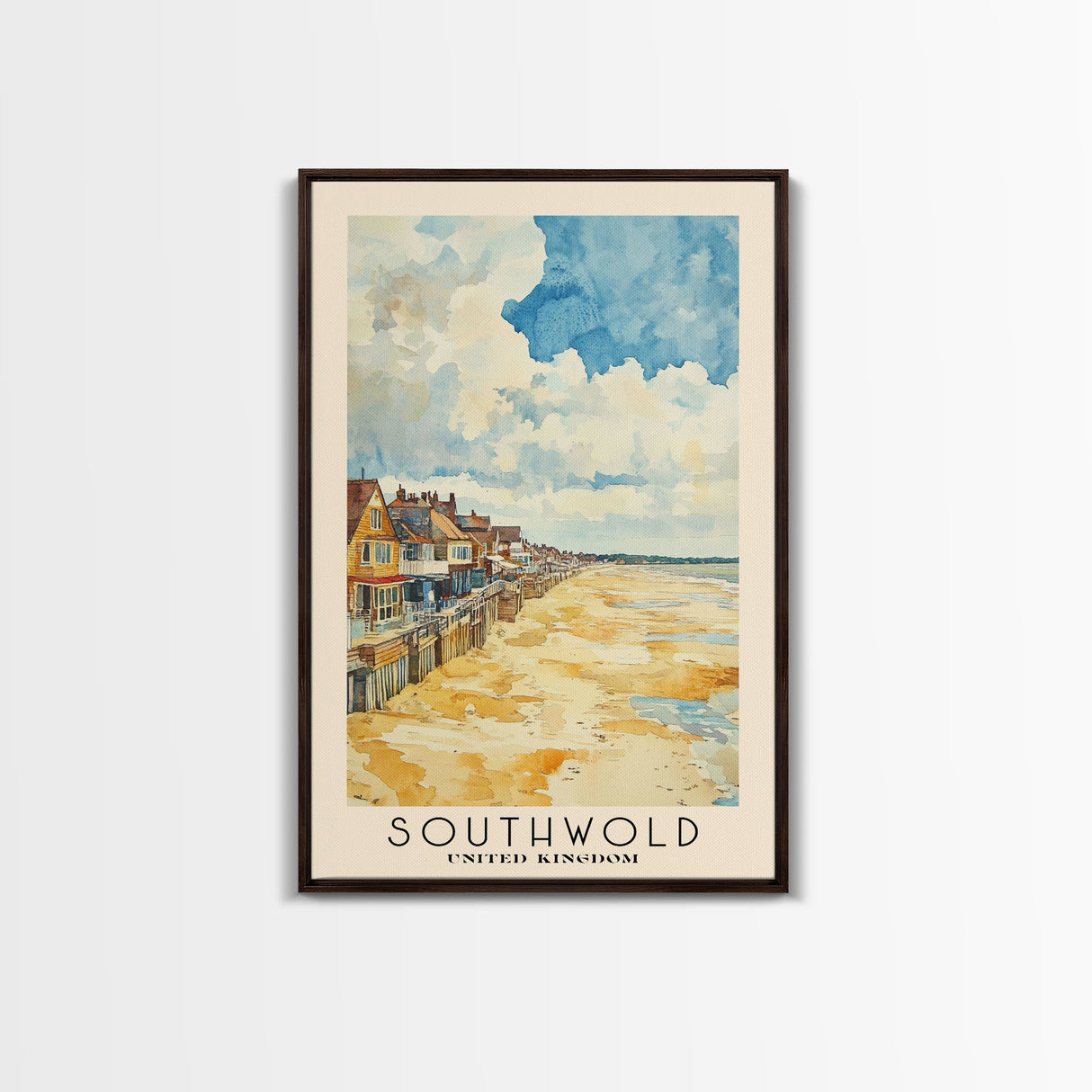 Southwold, United Kingdom Watercolor Print, Vacation Gift, United Kingdom Wall Art, Beach Painting, Beach Decor, Large Wall Art, Wood Frame Art