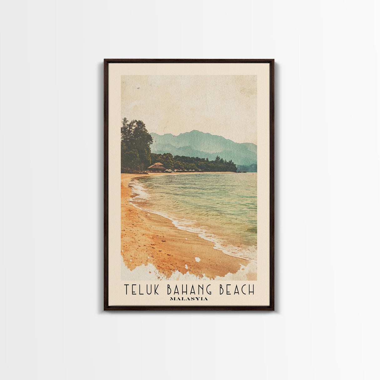 Teluk Bahang Beach, Malasyia Watercolor Print, Vacation Gift, Malasyia Wall Art, Beach Painting, Beach Decor, Large Wall Art, Wood Frame Art