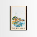 Tromelin Island, France Watercolor Beach Print, Vacation Gift, France Wall Art, Framed Canvas Print, Framed Beach Painting