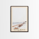 White Beach, Morocco Watercolor Beach Print, Vacation Gift, Morocco Wall Art, Framed Canvas Print, Framed Beach Painting