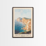 Zakynthos/Zante, Greece Watercolor Print, Vacation Gift, Greece Wall Art, Beach Painting, Beach Decor, Large Wall Art, Wood Frame Art