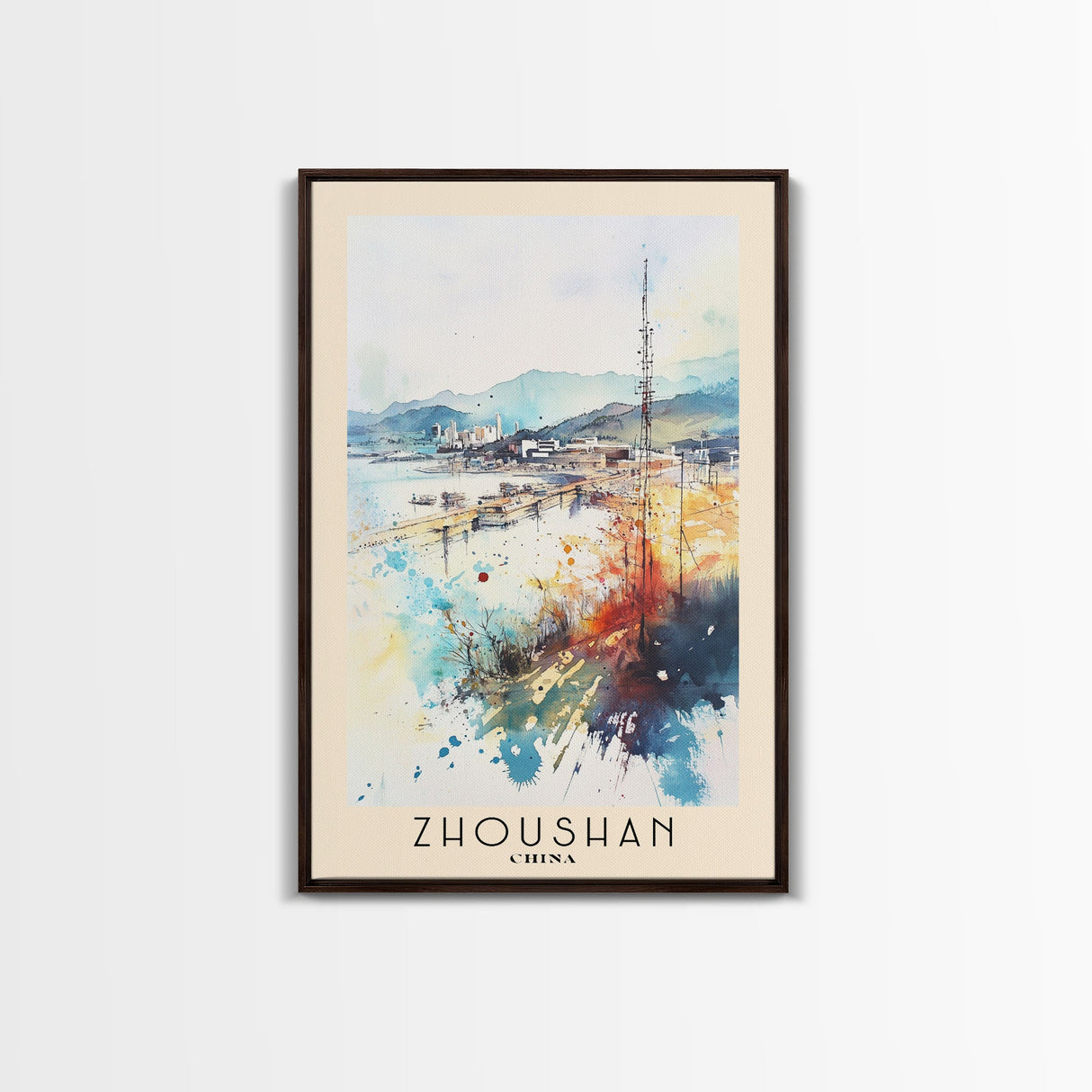 Zhoushan, China Watercolor Beach Print, Vacation Gift, China Wall Art, Beach Painting, Beach Decor, Beach Painting