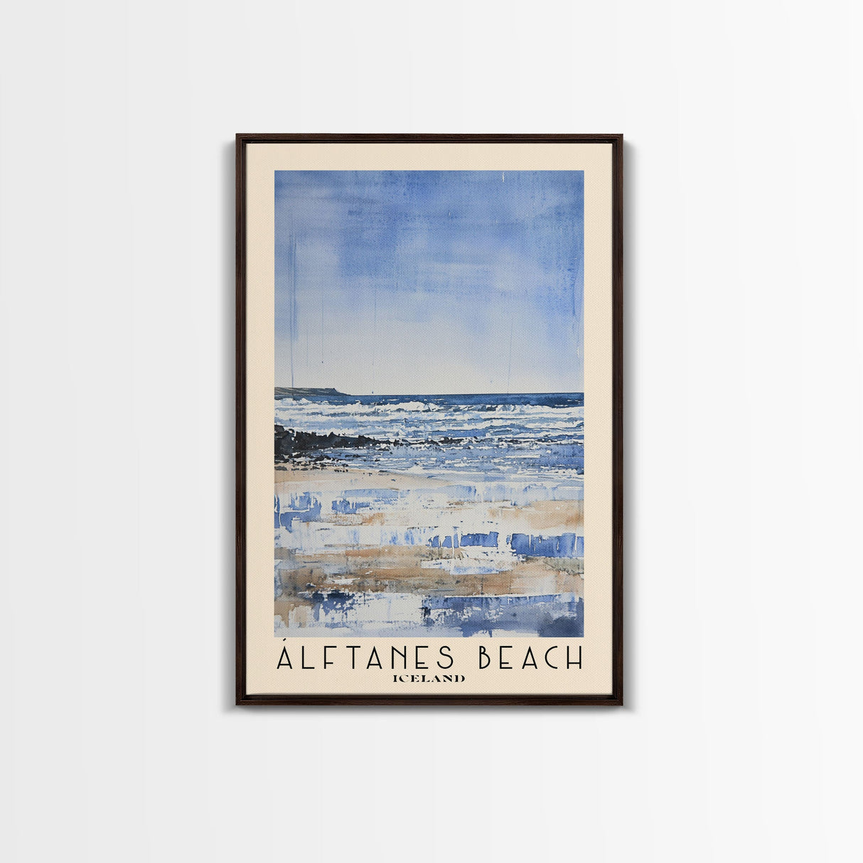 Álftanes Beach, Iceland Watercolor Print, Vacation Gift, Iceland Wall Art, Beach Painting, Beach Decor, Large Wall Art, Wood Frame Art