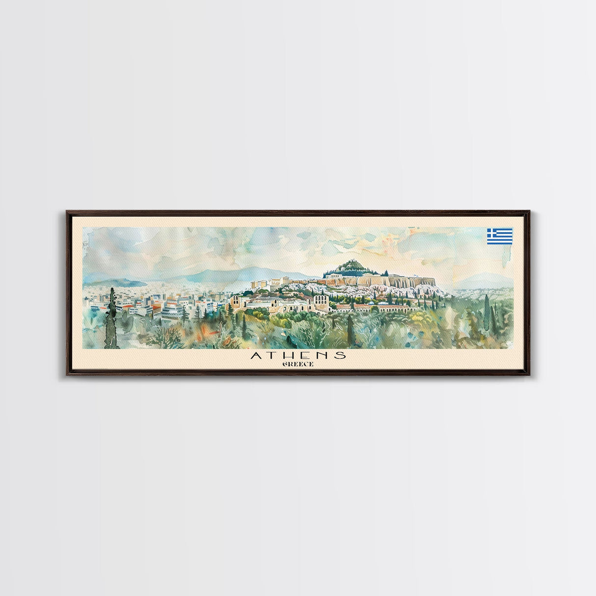 Athens Greece Travel Art, City Art, Framed Canvas Print or Metal Wall Art, Europe Travel Poster, Panoramic Wall Art, Extra Wide Wall Art