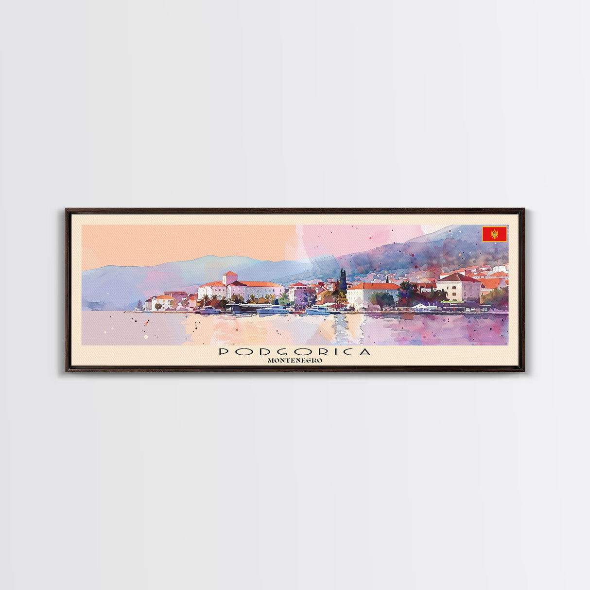 Podgorica Montenegro Travel Art, City Art, Framed Canvas Print or Metal Wall Art, Europe Travel Poster, Panoramic Wall Art, Extra Wide Wall Art