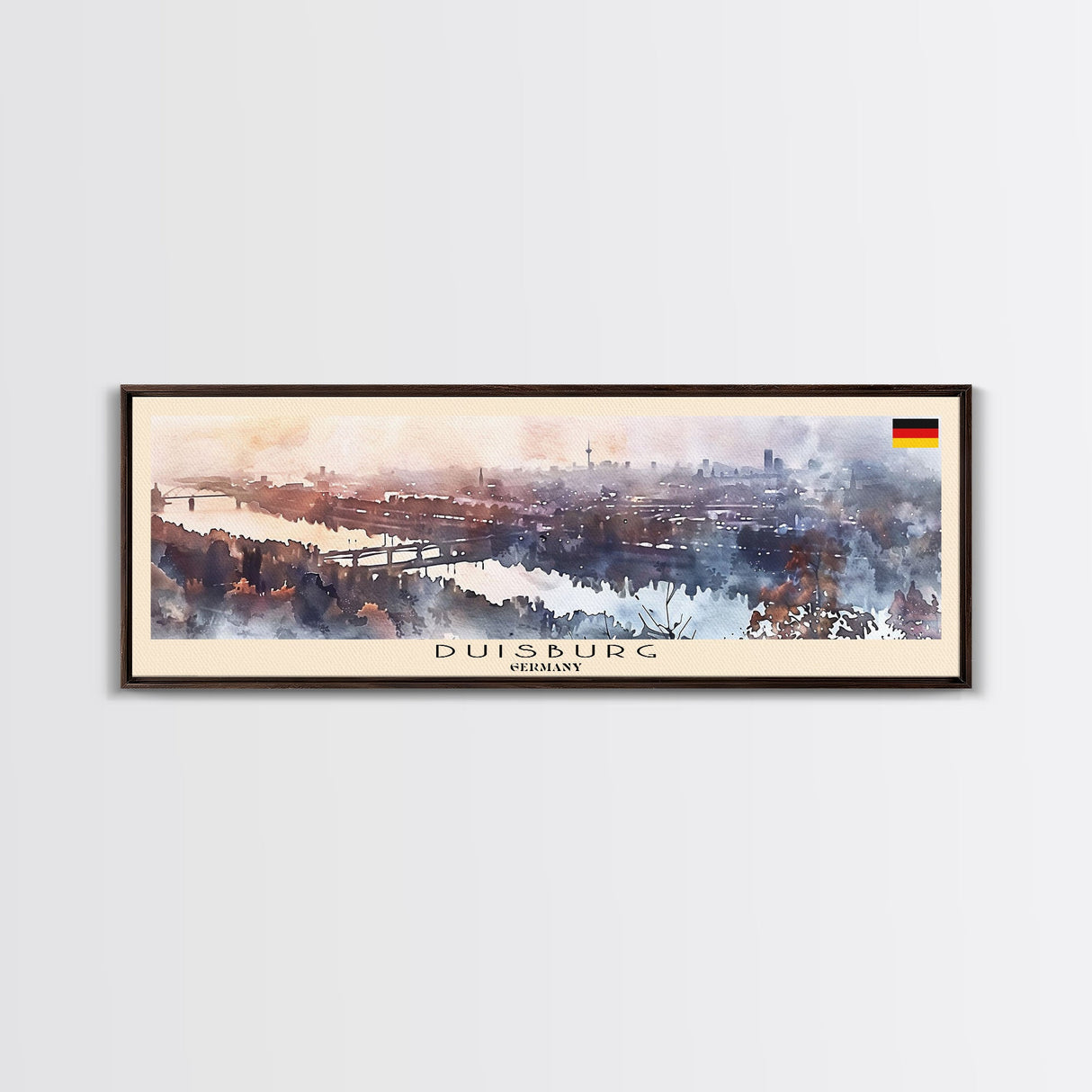 Duisburg Germany  Wall Art, Panoramic Travel Poster, Panoramic Framed Canvas Print, City Wall Art, Wall Hanging Home Decor, Travel Art