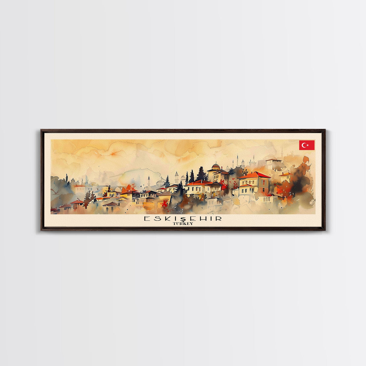 Eskisehir Turkey Panoramic Travel Poster, Framed Canvas Print or Metal Wall Art, Travel Art, Home Decor, Panoramic Painting, Midcentury Art