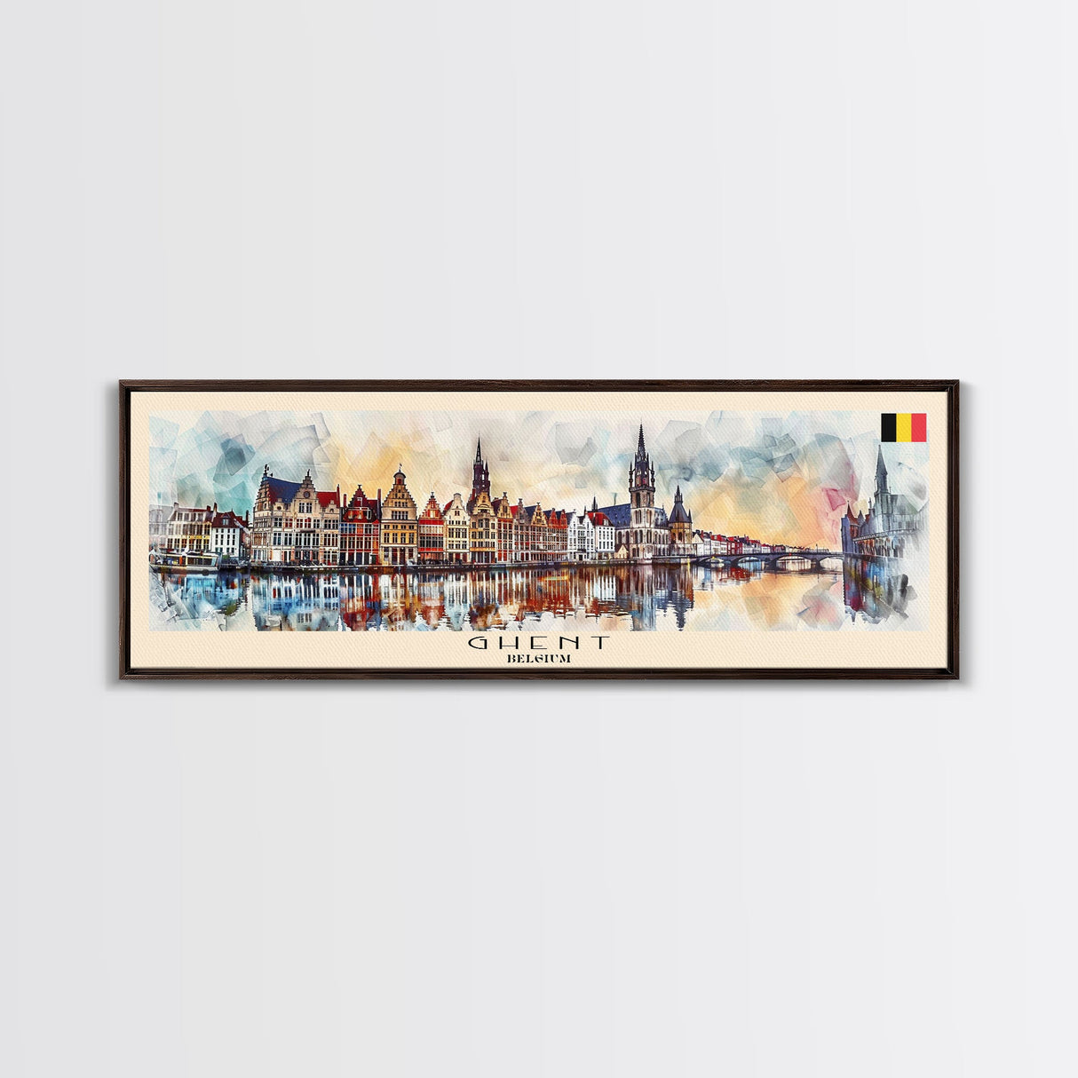 Ghent Belgium Wall Art, Panoramic Travel Poster, Panoramic Framed Canvas Print, City Wall Art, Wall Hanging Home Decor, Travel Art