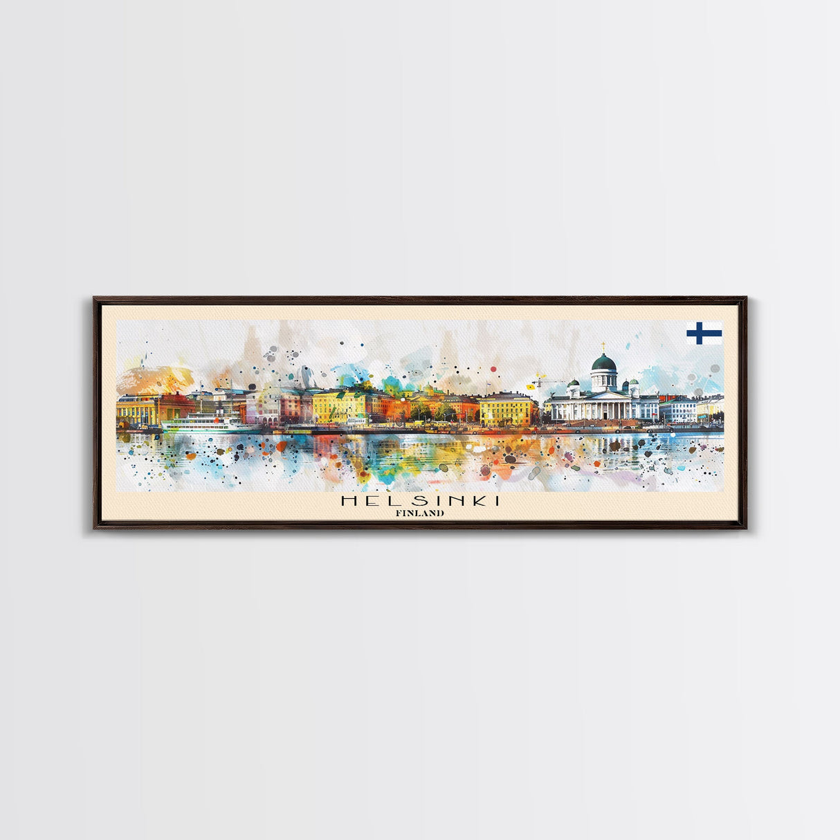 Helsinki Finland Travel Art, City Art, Framed Canvas Print or Metal Wall Art, Europe Travel Poster, Panoramic Wall Art, Extra Wide Wall Art