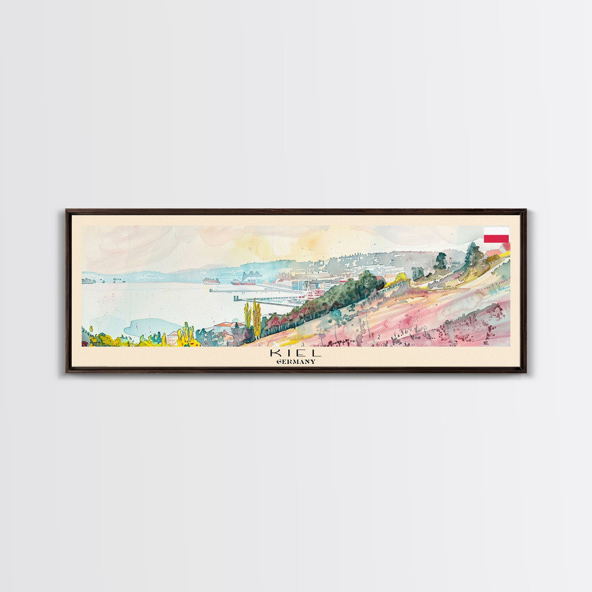 Kiel Germany Panoramic Travel Poster, Framed Canvas Print or Metal Wall Art, Travel Art, Home Decor, Panoramic Painting, Midcentury Art