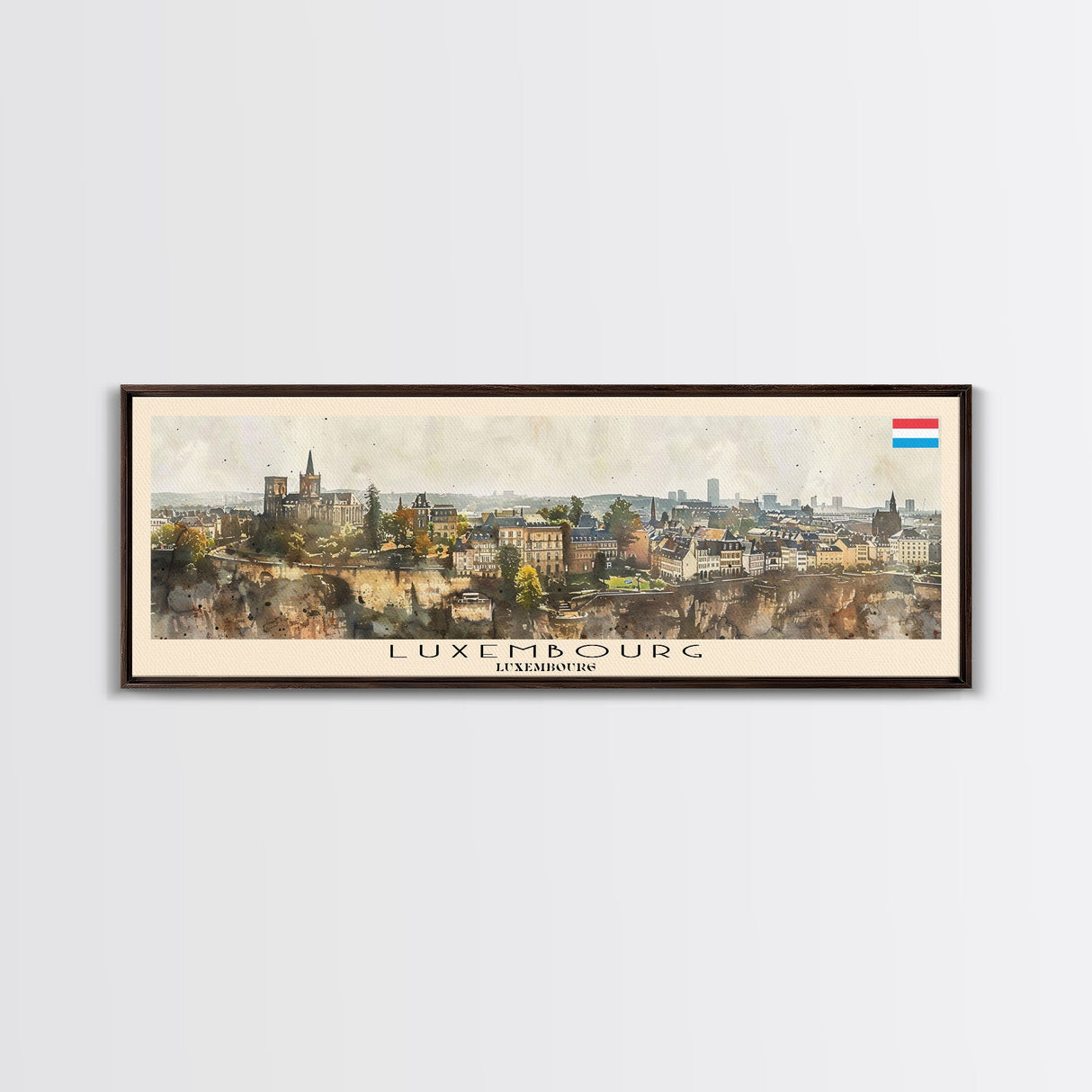 Luxembourg Luxembourg Panoramic Travel Poster, Framed Canvas Print or Metal Wall Art, Travel Art, Home Decor, Panoramic Painting, Midcentury Art