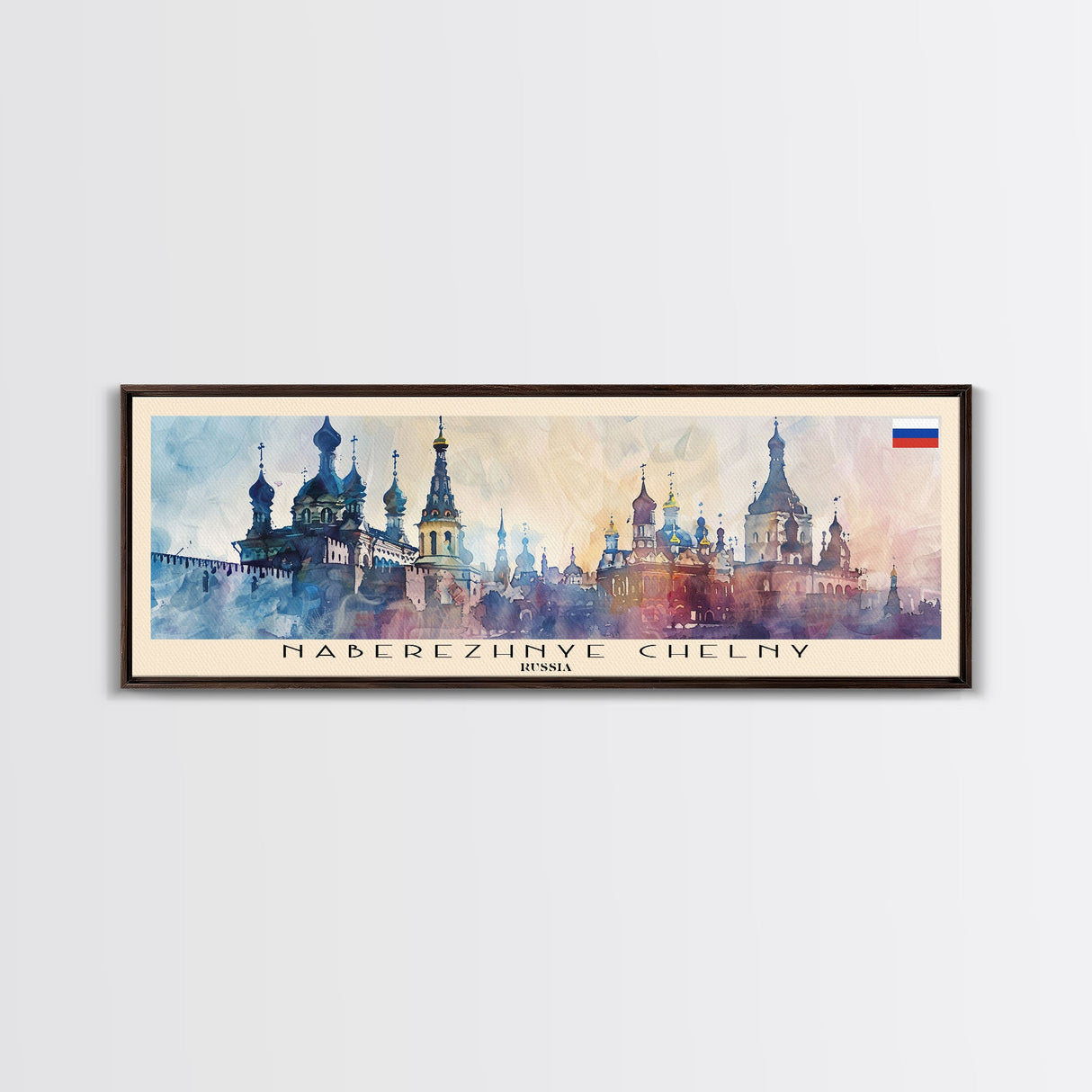 Naberezhnye Russia Travel Art, City Art, Framed Canvas Print or Metal Wall Art, Europe Travel Poster, Panoramic Wall Art, Extra Wide Wall Art