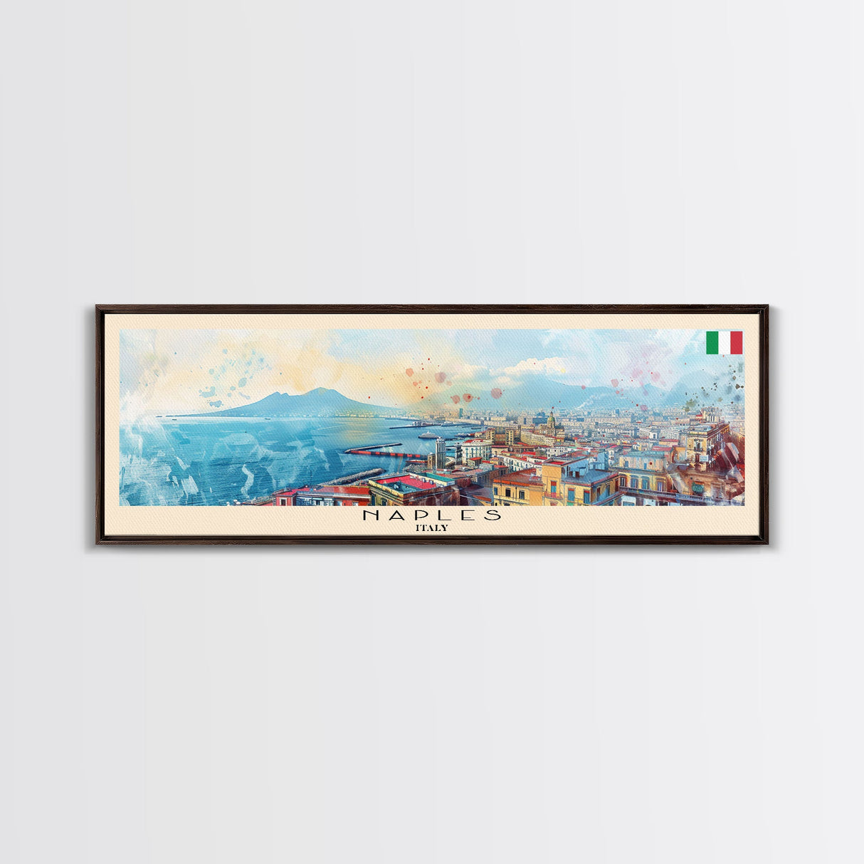 Napoles Italy Travel Art, City Art, Framed Canvas Print or Metal Wall Art, Europe Travel Poster, Panoramic Wall Art, Extra Wide Wall Art