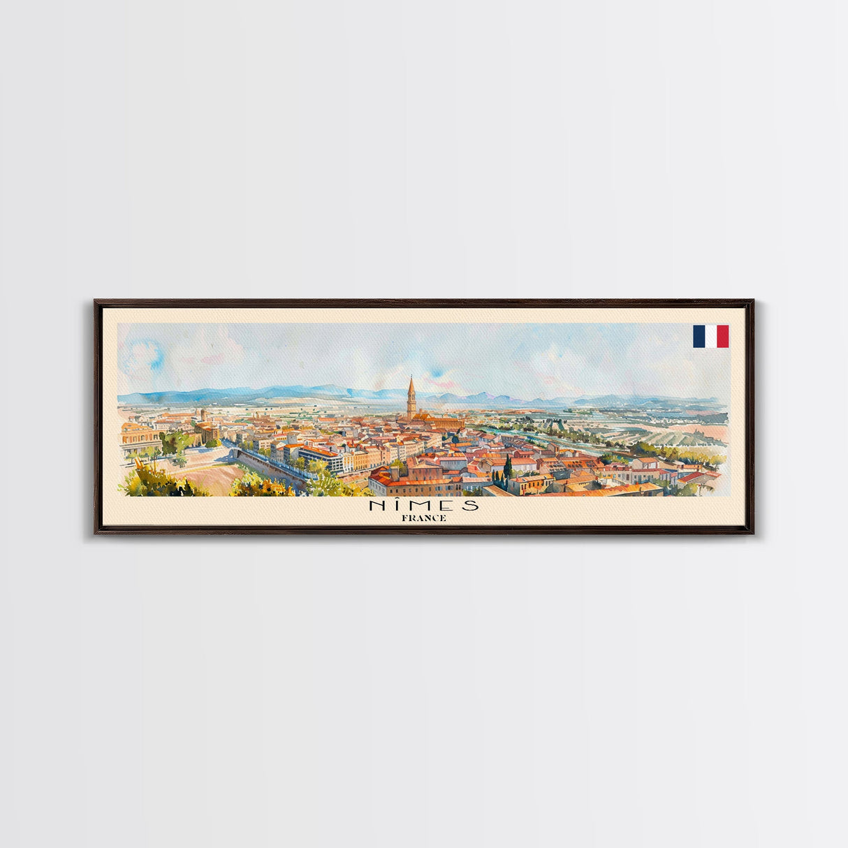 Nimes France Travel Art, City Art, Framed Canvas Print or Metal Wall Art, Europe Travel Poster, Panoramic Wall Art, Extra Wide Wall Art