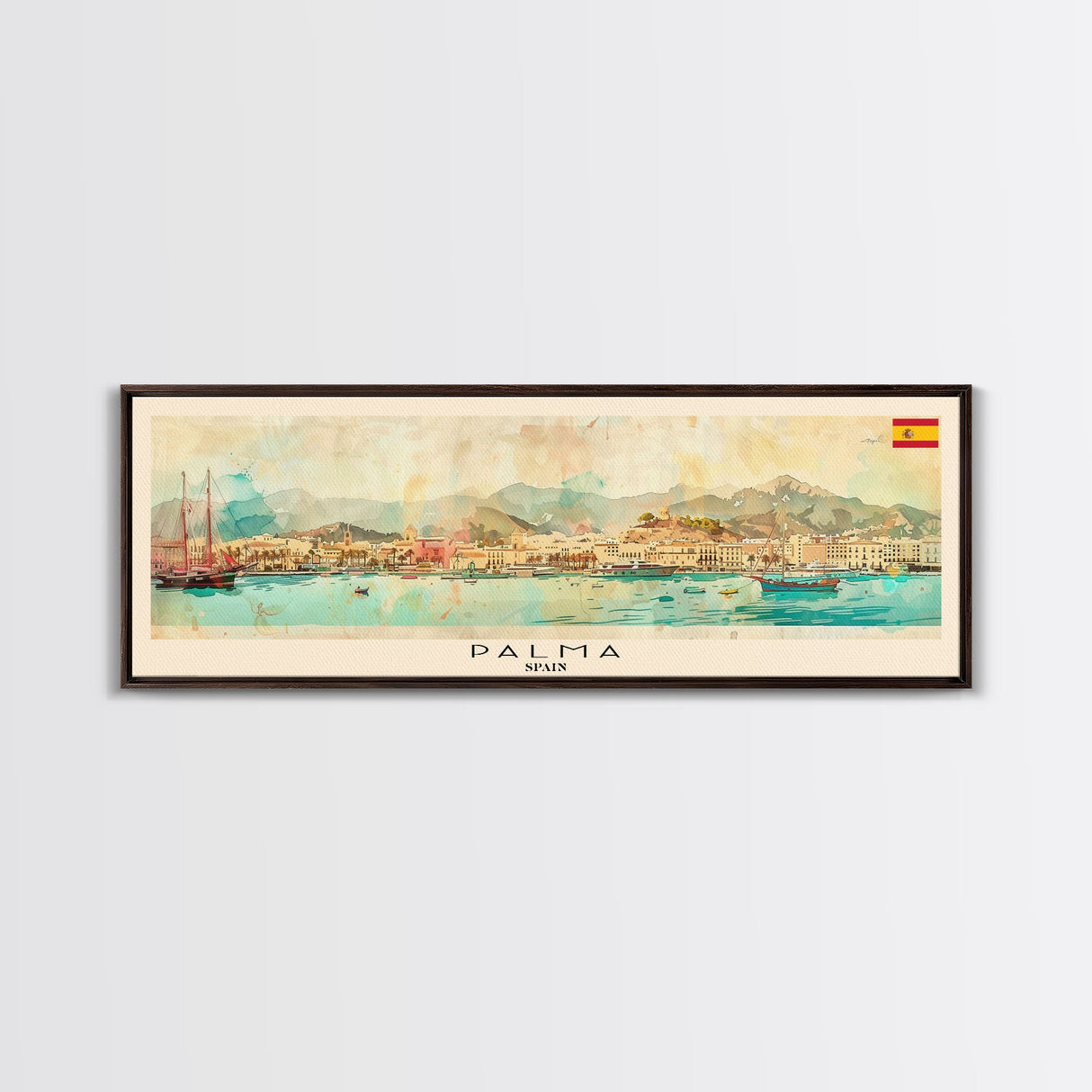 Palma Spain Travel Art, City Art, Framed Canvas Print or Metal Wall Art, Europe Travel Poster, Panoramic Wall Art, Extra Wide Wall Art