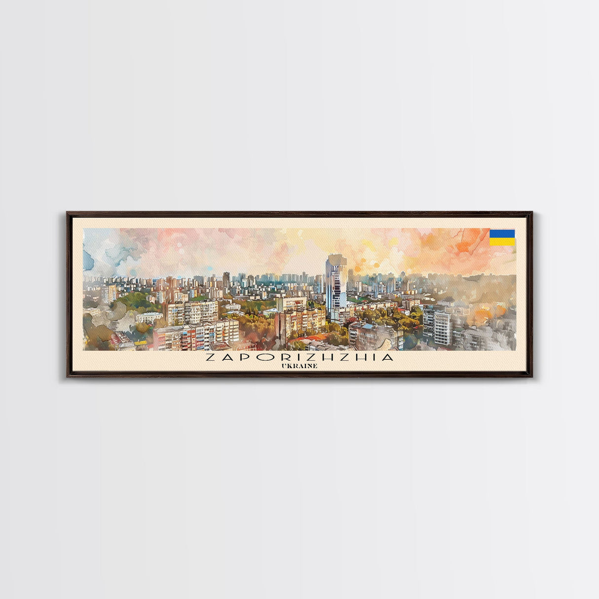 Zaporizhzhia Ukraine Panoramic Travel Poster, Framed Canvas Print or Metal Wall Art, Travel Art, Home Decor, Panoramic Painting, Midcentury Art