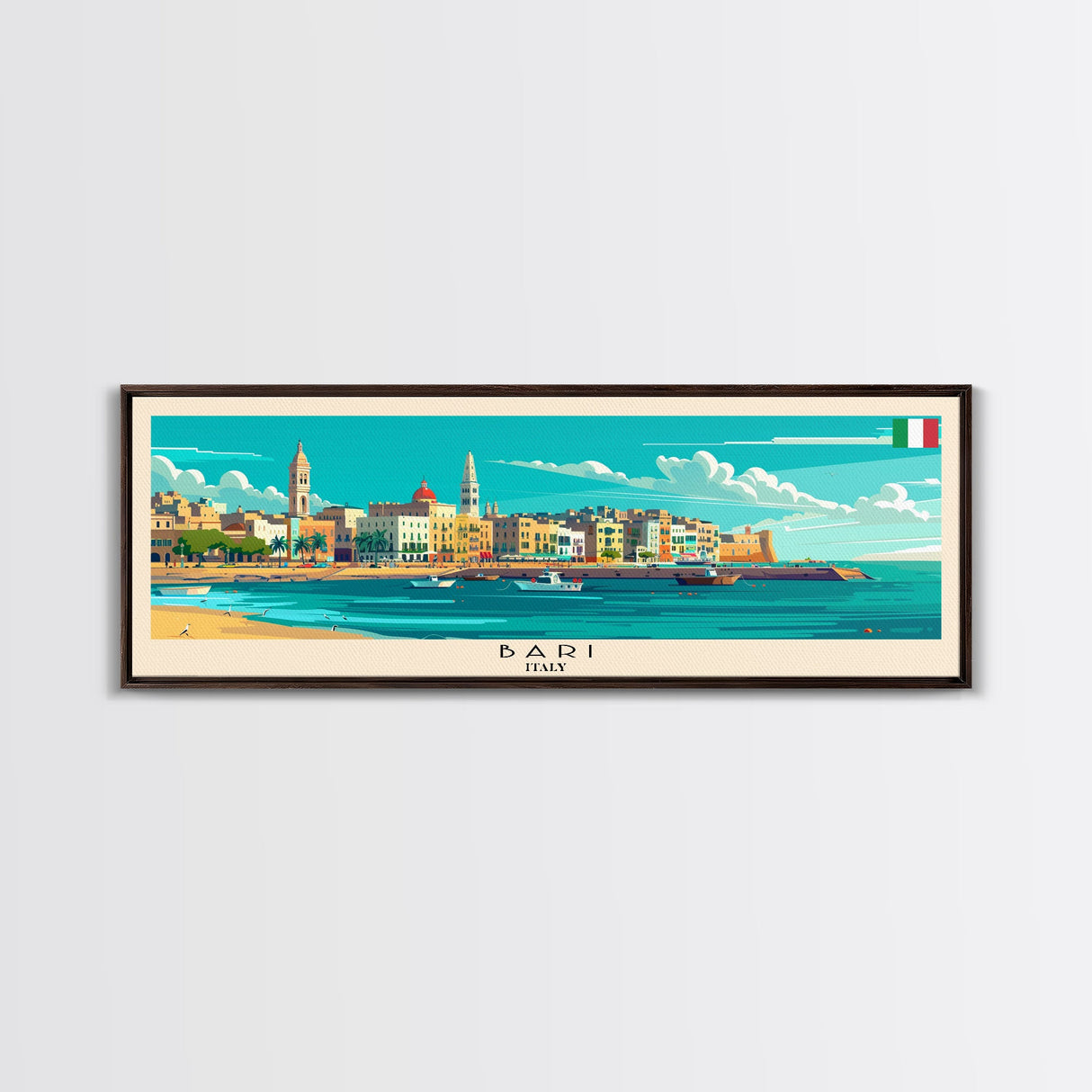 Bari Italy Travel Art, City Art, Framed Canvas Print or Metal Wall Art, Europe Travel Poster, Panoramic Wall Art, Extra Wide Wall Art