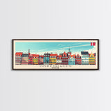 Copenhagen Denmark Travel Print Wall Art, Panoramic City Art, Travel Art, Wall Decor, Vacation Gift, Framed Canvas Print Or Metal Art