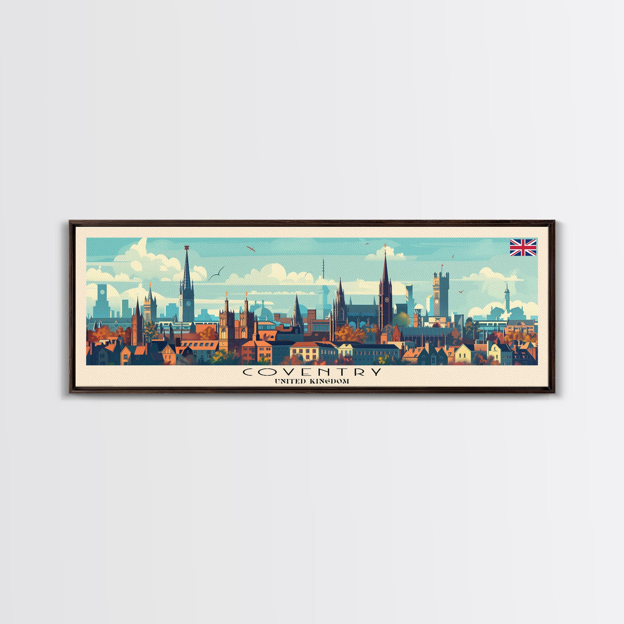 Coventry United Kingdom Wall Art, Panoramic Travel Poster, Panoramic Framed Canvas Print, City Wall Art, Wall Hanging Home Decor, Travel Art