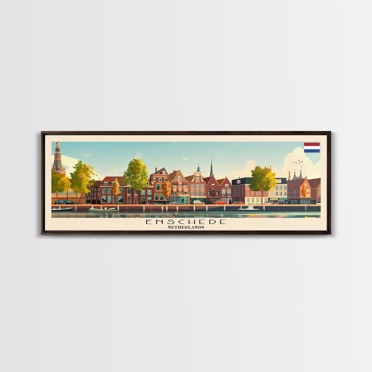 Enschede Netherlands Wall Art, Panoramic Travel Poster, Panoramic Framed Canvas Print, City Wall Art, Wall Hanging Home Decor, Travel Art