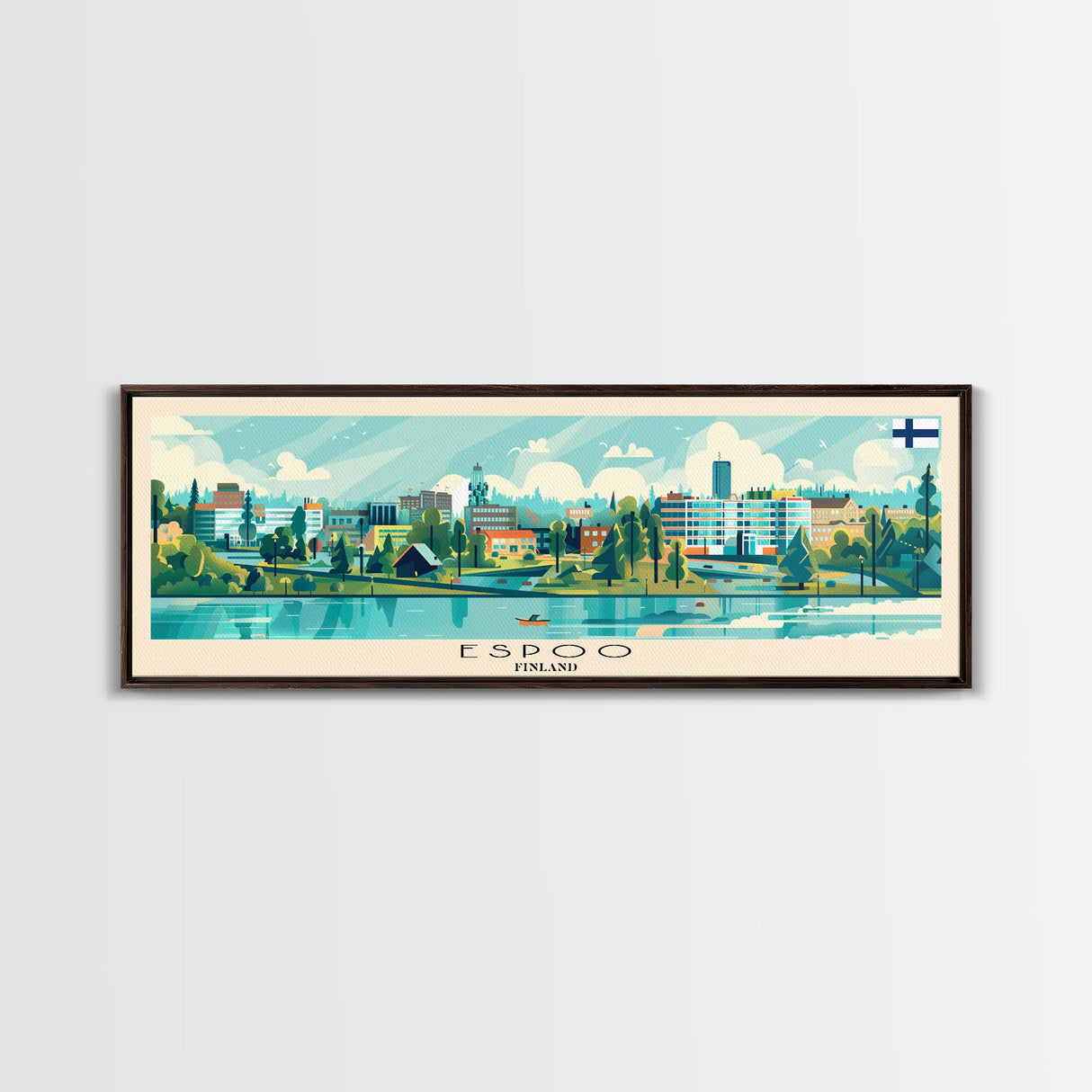 Espoo Finland Wall Art, Panoramic Travel Poster, Panoramic Framed Canvas Print, City Wall Art, Wall Hanging Home Decor, Travel Art