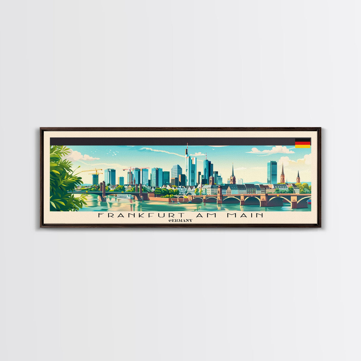 Frankfurt Germany Travel Print Wall Art, Panoramic City Art, Travel Art, Wall Decor, Vacation Gift, Framed Canvas Print Or Metal Art