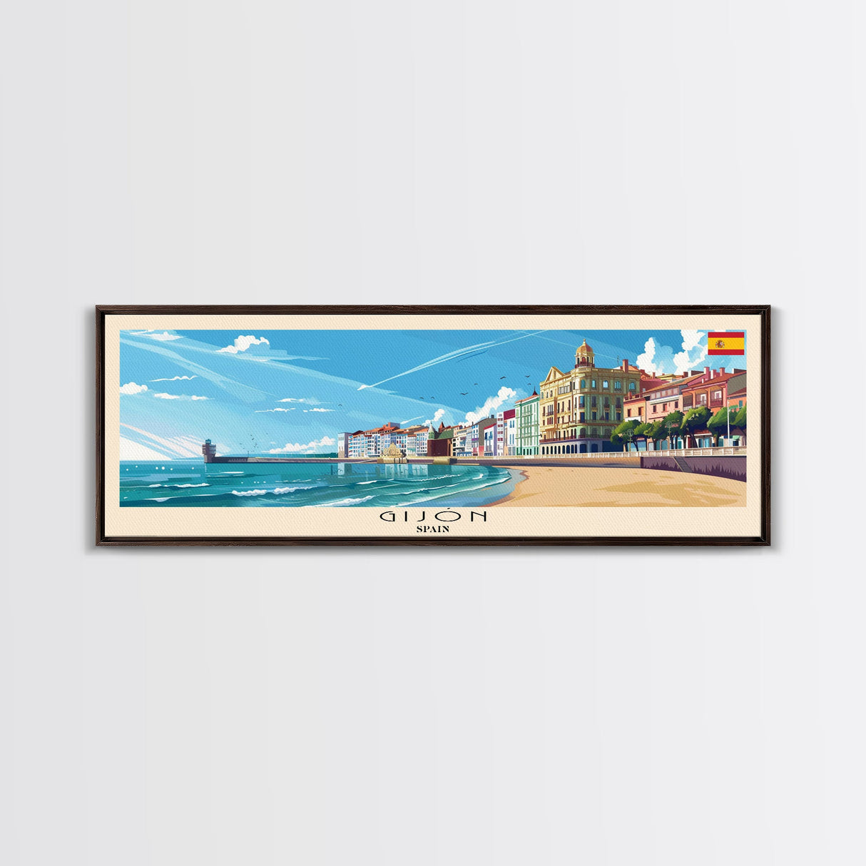 Gijón Spain Travel Print Wall Art, Panoramic City Art, Travel Art, Wall Decor, Vacation Gift, Framed Canvas Print Or Metal Art