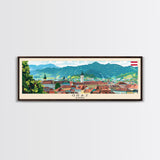 Graz Austria Wall Art, Panoramic Travel Poster, Panoramic Framed Canvas Print, City Wall Art, Wall Hanging Home Decor, Travel Art