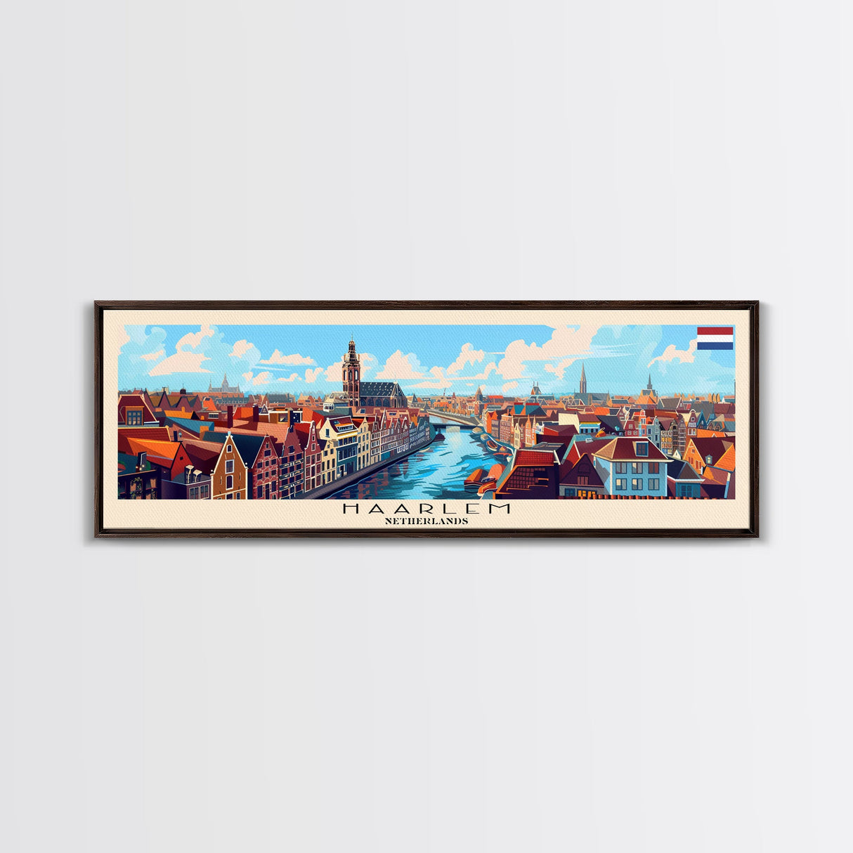 Haarlem Netherlands Travel Art, City Art, Framed Canvas Print or Metal Wall Art, Europe Travel Poster, Panoramic Wall Art, Extra Wide Wall Art