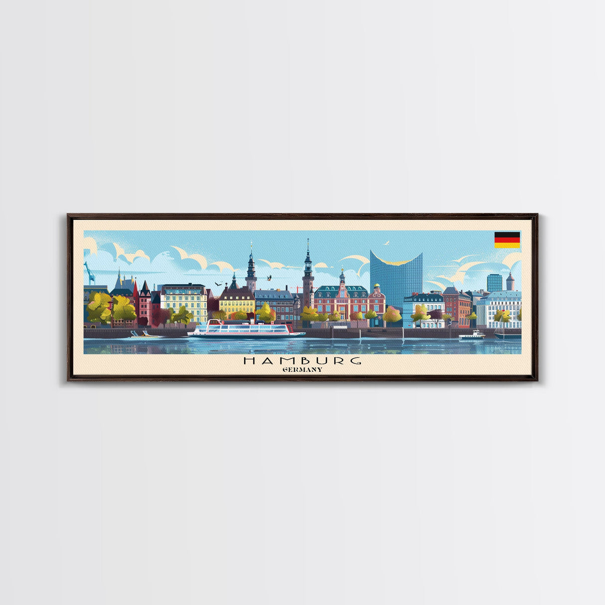 Hamburg Germany Travel Print Wall Art, Panoramic City Art, Travel Art, Wall Decor, Vacation Gift, Framed Canvas Print Or Metal Art