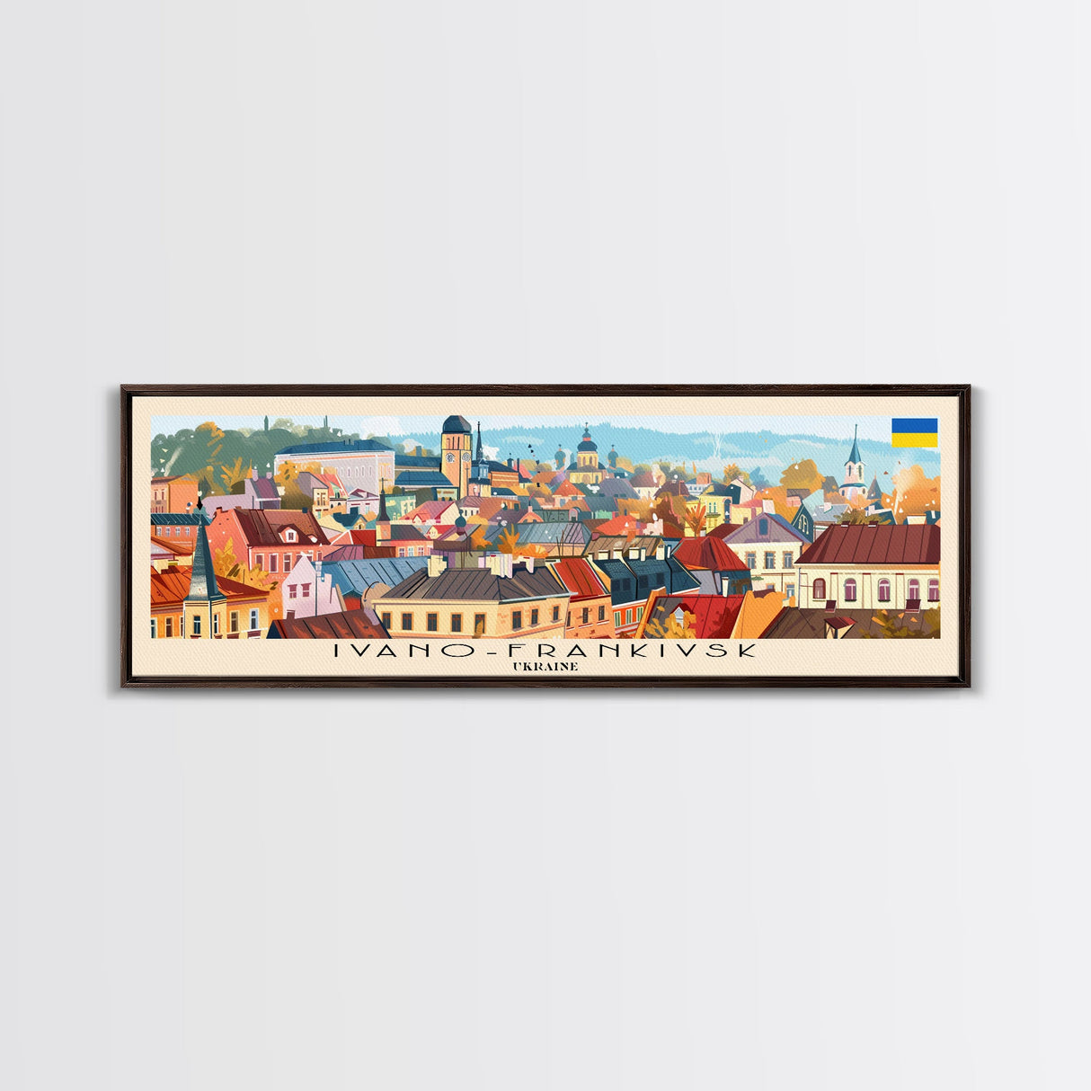 Ivano Frankivsk Travel Art, City Art, Framed Canvas Print or Metal Wall Art, Europe Travel Poster, Panoramic Wall Art, Extra Wide Wall Art